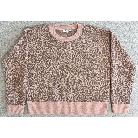 Madewell Sweater in Leopard Womens XL Shrunken Pullover Pink Animal Print - Picture 2 of 16